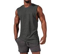Débardeur pour homme, sans manches, musculaire, gym, sport, maillot de corps pour homme, col rond, t-shirt, fitness, t-shirt pour homme, e#dark gray, M