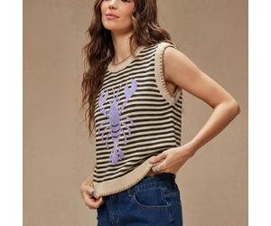 Débardeur pull d'été col rond multi-points de couture avec motif homard intarsia, vacances de printemps L,M,S,XL,XSGéométrique,RayéTricots