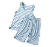 Débardeur rayé Deux pièces pour Enfants, Pyjama d'été Ample sans Manches pour garçons et Filles Fines, vêtements de détente climatisés Ensembles Shorts Et Haut Costume Garçons (Light Blue, 4-5 Years)