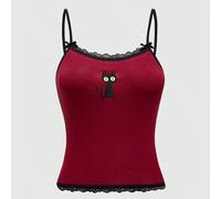 Débardeur rayé Magic avec broderie de chat noir L,M,S,XL,XS,XXSCartoon,Blocs de couleurTissu tricoté