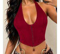Débardeur rouge dos nu Y2K, décolleté sexy à lacets devant, bustier court dos nu, pour soirée, festival de musique country, Noël, été L,M,S,XL,XSÉtoffe