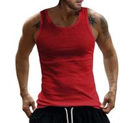 Débardeur sans manches en coton côtelé pour homme - T-shirt d'été décontracté - Coupe mus Rouge, XXL