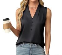 Débardeur sans manches en satin à col en V boutonné sur le devant pour femme, couleur unie, coupe classique, pour l'été, les vacances, la plage, les vacances, le yoga, tenue décontractée, gilet