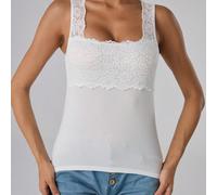 Débardeur sans manches fin noir à col carré avec garniture en dentelle et décoration, Top de splicing sans manches pour femmes L,M,S,XL,XS,XXLPlantesPolyester