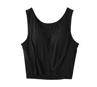 Débardeur sans manches pour femme - Confortable - Couleur unie - Pour la course à pied - Séchage rapide - Léger - Col rond - Décontracté - Super doux - Avec soutien-gorge rembourré intégré, Noir , L