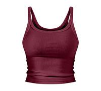 Débardeur sans manches pour femme - Coupe ajustée - Camisole - Col en U - Haut côtelé - Couleur unie - Bretelles spaghetti - Sous-vêtements extensibles - Confortable - Basique - Sans manches, RD2, L