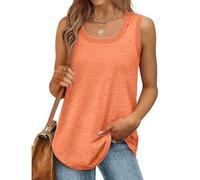 Débardeur sans manches pour femme - Débardeur d'été sexy en coton - Coupe ample - T-shirt de sport - Couleur unie - Haut basique - Mode d'été (disponible en grande taille), #04 Orange, XL