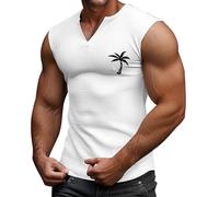 Débardeur sans manches pour homme - Stretch - Avec col en V - Pour le fitness - Respirant - Confortable - Gaufre - Pour les aisselles - Mode été - Plage, Blanc., L