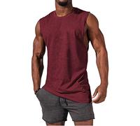 Débardeur sans manches pour homme - T-shirt de sport - Col rond - T-shirt de fitness à bretelles - T-shirt pour homme, Bourgogne, XL