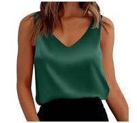 Débardeur Satin Femme Chic et élégant Col en V Camisole ete Hauts sans Manche Boutonnées pour Femmes Blanches