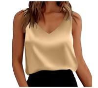 Débardeur Satin Femme Chic et élégant Col en V Camisole ete Hauts sans Manche Boutonnées pour Femmes Blanches