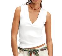 Débardeur Sexy à Col en V pour Femmes, Débardeur de Base pour I'été, Camisole à Côtes Amincissante pour le Shopping(White,S)