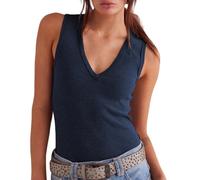 Débardeur Sexy à Col en V pour Femmes, Débardeur de Base pour I'été, Camisole à Côtes Amincissante pour le Shopping(Blue,S)