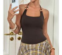 Débardeur sexy dos nu avec perles de café, pour femmes, vacances/décontracté/été SHEIN X Designer Drop SHEIN X favorise la créativité en offrant aux créateurs de mode, aux artistes et aux marques un a
