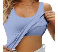 Débardeur Sport avec Brassière Intégrée Femme été Haut sans Manches Ample Grande Taille Chemisier Femme Chic Et élégant Pas Cher Confortable Casual Yoga Dos Nageur Gilet (Azur, S)