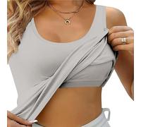 Débardeur Sport avec Brassière Intégrée Femme été Haut sans Manches Ample Grande Taille Chemisier Femme Chic Et élégant Pas Cher Confortable Casual Yoga Dos Nageur Gilet (Gris, 4XL)