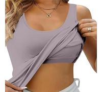 Débardeur Sport avec Brassière Intégrée Femme été Haut sans Manches Ample Grande Taille Chemisier Femme Chic Et élégant Pas Cher Confortable Casual Yoga Dos Nageur Gilet (Gris foncé, L)