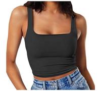 DéBardeur Sport Femme Col Carré- Crop Top Sexy Femme sans Manches Slim FIt Casual Haut éTé Moulantes Y2k Gilet Pas Cher Streewear Camisole Mode pour La Gymnastique Sports De Plein Air Yoga Fitness