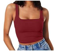 DéBardeur Sport Femme Col Carré- Crop Top Sexy Femme sans Manches Slim FIt Casual Haut éTé Moulantes Y2k Gilet Pas Cher Streewear Camisole Mode pour La Gymnastique Sports De Plein Air Yoga Fitness