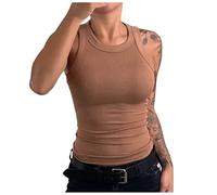 DéBardeur Sport Femme Col Rond- Gilet sans Manche Sexy Couleur Unie Slim Dos Nageur Ete Top DéContracté Mode Haut Extensible Crop De Plage Chic Comfortable Caraco Plage Going Out