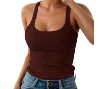 Debardeur Sport Femme Côtelés- Tank Top sans Manches-Gilet Col U Chic et Élégant Haut Moulante Slim Fit Casual Débardeurs Pas Cher Extensible Confortables Douces Quotidien Caraco