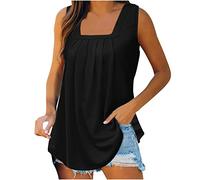 DéBardeur Sport Femme ÉTé Top Chic Haut sans Manche Col Carré Chemise Fluide Ample Camisole Top Tee Camisole Chic Doux Respirant Tank Tops Casual ÉLéGant Couleur Unie Tunique Blouses