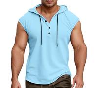 Débardeur Sport Homme, Débardeur À Capuche Chemise Décontractée sans Manches pour Un Usage Quotidien pour La Maison L'Extérieur La Randonnée Le Printemps Et L'Été Confortable Coupe (Light Blue XXL)