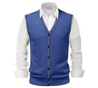 Débardeur T-shirt Homme - Pull d'hiver avec boucle unique, gilet, col en V, couleur pure, chemise en laine sans col, type de corps combiné, gilet sans, gilet pull homme &, bleu, L