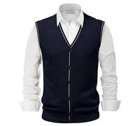 Débardeur T-shirt Homme - Pull d'hiver avec boucle unique, gilet, col en V, couleur pure, chemise en laine sans col, type de corps combiné, gilet sans, gilet pull homme &, Marine, L