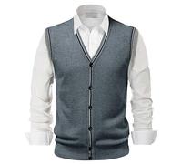 Débardeur T-shirt Homme - Pull d'hiver avec boucle unique, gilet, col en V, couleur pure, chemise en laine sans col, type de corps combiné, gilet sans, gilet pull homme &, bleu clair, L