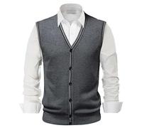 Débardeur T-shirt Homme - Pull d'hiver avec boucle unique, gilet, col en V, couleur pure, chemise en laine sans col, type de corps combiné, gilet sans, gilet pull homme &, gris, L