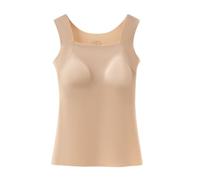 Débardeur thermique à col en U pour femme avec soutien-gorge intégré, sans couture, doublé en polaire, camisole chaude pour l'hiver, chair, L