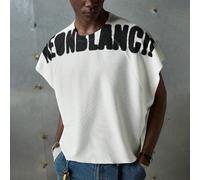 Débardeur tricoté col rond imprimé lettres graphiques blanc style de rue pour hommes, convient pour l'été, les vacances, les cadeaux de la fête des pères, le football L,M,S,XL,XS,XXL,XXSLettresTissu t