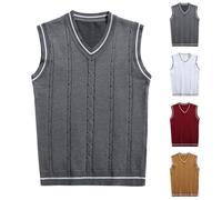 Débardeur tricoté sans manches pour homme - Pull en tricot sans manches - Pour homme - Style professionnel - Style classique - Coupe décontractée - Coupe confortable, Rouge, XXX-Large