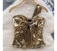 Débardeur tube unique à une épaule, excellent ajout à votre garde-robe de vacances et quotidienne (S doré)