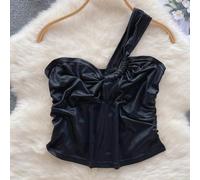 Débardeur tube unique à une épaule, excellent ajout à votre garde-robe de vacances et quotidienne (S Noir)