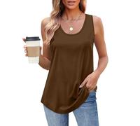 Débardeur uni pour femme - Décontracté - Sans manches - Col rond - Y2K - Débardeur tendance - Haut à bretelles larges - T-shirt Valueweight - Vêtement d'été extensible, Marron (01), XXL