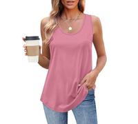 Débardeur uni pour femme - Décontracté - Sans manches - Col rond - Y2K - Débardeur tendance - Haut à bretelles larges - T-shirt Valueweight - Vêtement d'été extensible, Rose (01), L