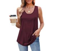 Débardeur uni pour femme - Décontracté - Sans manches - Col rond - Y2K - Débardeur tendance - Haut à bretelles larges - T-shirt Valueweight - Vêtement d'été extensible, 01 Wine, L