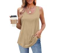 Débardeur uni pour femme - Décontracté - Sans manches - Col rond - Y2K - Débardeur tendance - Haut à bretelles larges - T-shirt Valueweight - Vêtement d'été extensible, Kaki (01), L