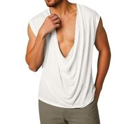 Débardeur vert pour homme sans manches col en V profond T-shirt pour hommes été loisirs sable plage hauts bon marché, Blanc., XL