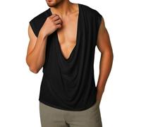 Débardeur vert pour homme sans manches col en V profond T-shirt pour hommes été loisirs sable plage hauts bon marché, Noir , L