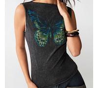 Débardeur vintage lavé et délavé avec motif papillon, style boho western Y2K. Top d'été, top basique, débardeur 4 saisons, parfait pour les sorties décontractées, les retrouvailles entre amies, les fe