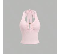 Débardeur vintage sexy avec bretelles fines et décoration boucle métallique à col très échancré L,M,S,XSUnicoloreTissu tricoté