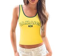 Débardeur Y2K pour femme - Haut spaghetti - Sans manches - Col rond - Bandeau sans bretelles - Haut brésilien Italie Espana Mexique - Angleterre - Ventre nu - Style années 90 - Streetwear, Z2 jaune