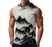 Débardeurs à Capuche pour Homme, Style Streetwear décontracté, Cordon de Serrage, Motif Paysage Chinois, sans Manches, pour la Salle de Sport