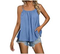 Débardeurs Bretelles Spaghetti Femme Camisole avec Sangle réglable Tee Shirt sans Manche Couleur Unie Plissé Caraco Basiques Yoga Fitness Gilet D'été Ample Col Licou Cami avec Petites Bretelles