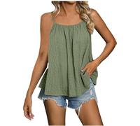 Débardeurs Bretelles Spaghetti Femme Camisole avec Sangle réglable Tee Shirt sans Manche Couleur Unie Plissé Caraco Basiques Yoga Fitness Gilet D'été Ample Col Licou Cami avec Petites Bretelles