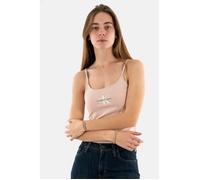 Débardeurs Calvin Klein Jeans Monologo Strappy TF6 Sepia Rose - Femme - Ajustée - Col Arrondi XS