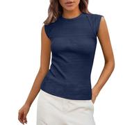 Débardeurs côtelés pour femme - Sans manches - Élégant - Haut de sport - Court - Couleur unie - Doux - Décontracté - Confortable - Col rond - Haut d'été basique